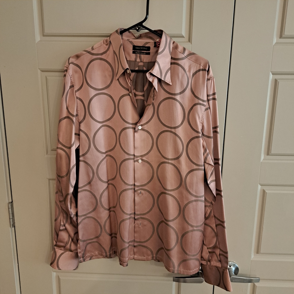 Mens Valentino Pink Circle Print Silk Dress Shirt